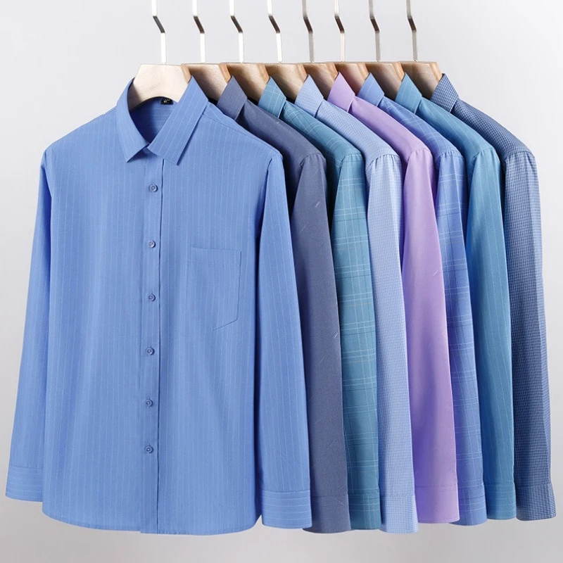 8XL Quality Long Sleeve Man Shirt Plus Size Big and Tall Anti-wrinkle Business Fashion Classic Plaid Shirts Men Long Sleeve 7XL