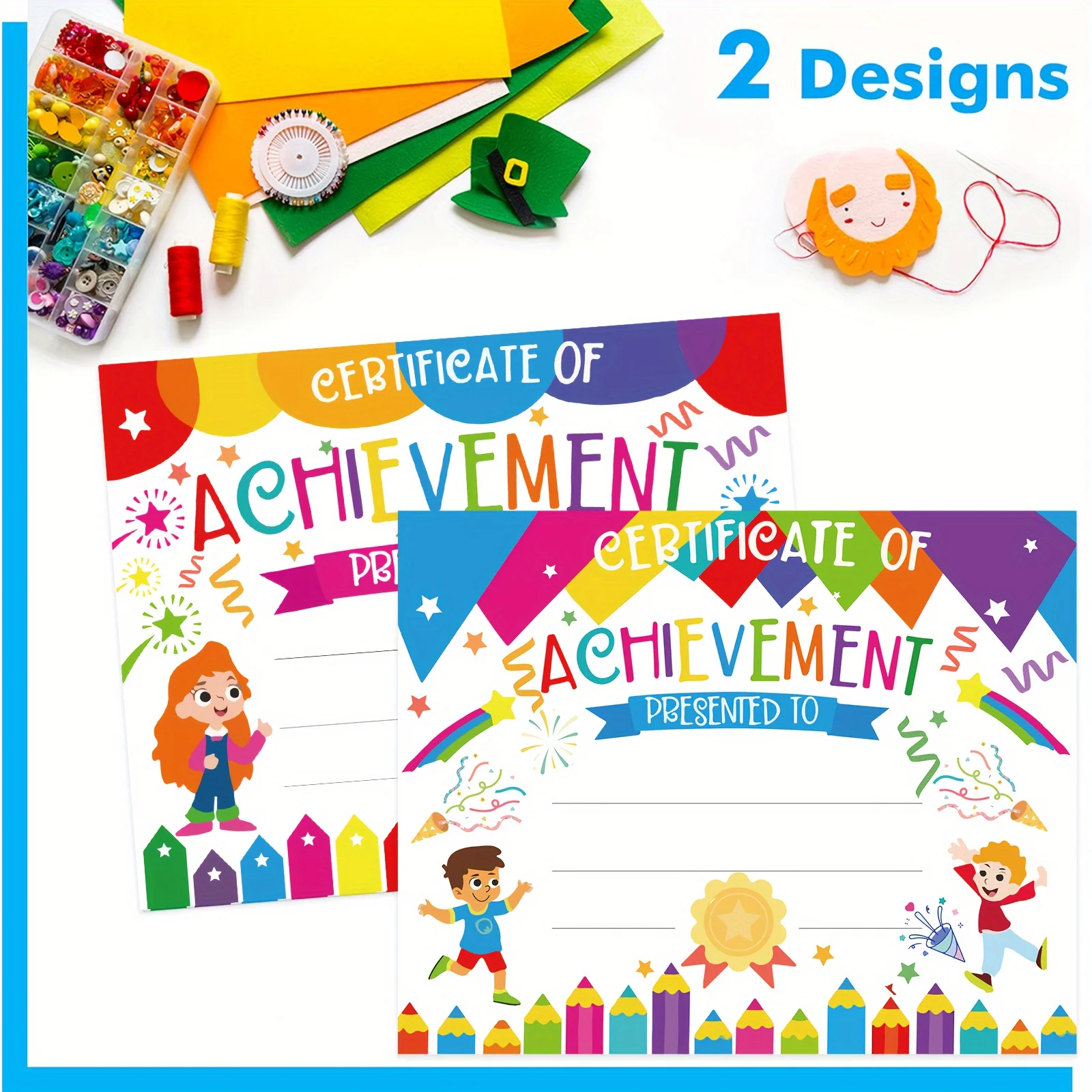 40 Pcs Student Diploma, Certificate of Achievement in 2 Designs Colorful Certificate of School Classroom Supplies