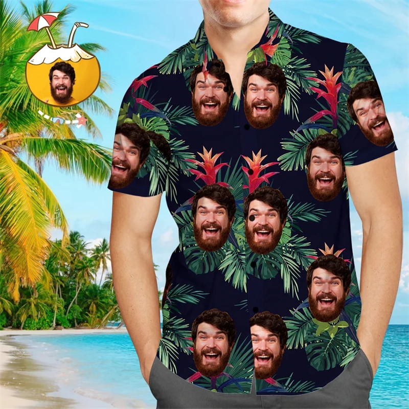 Camisas hawaianas divertidas personalizadas para hombre, camisa de manga corta con botones y estampado 3d Diy, diseñador Hawaiano, nueva blusa