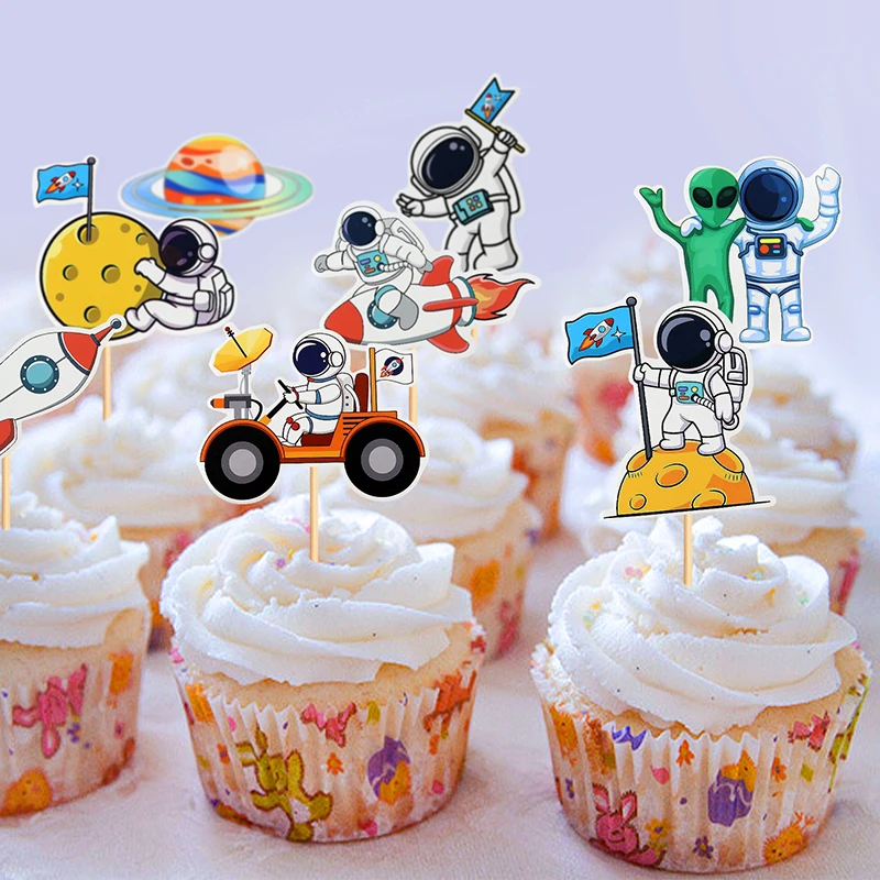 uniwersalna rakieta kosmiczna astronauta ciasto wystrój cupcake toppers planety obcy ciasto wykaszarki dzieci kosmiczny astronauta dekoracje na przyjęcie urodzinowe