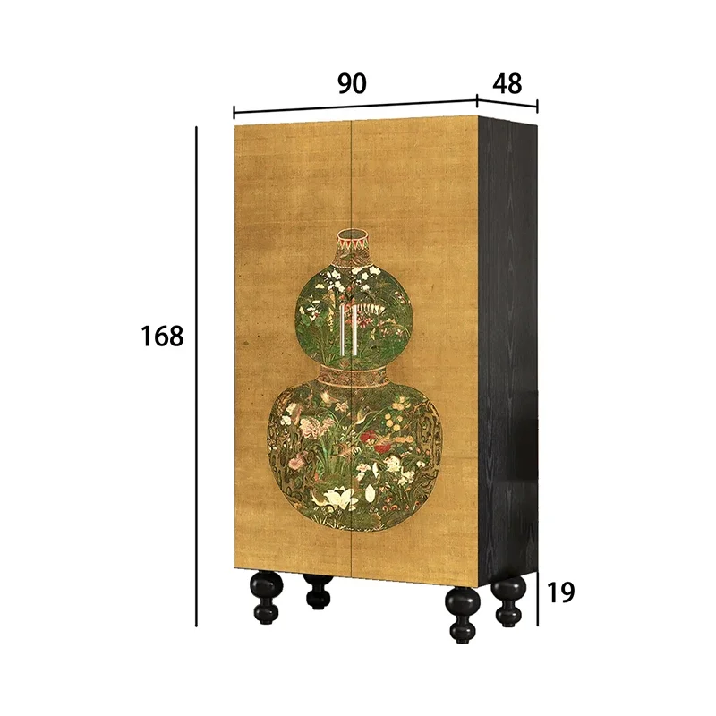 

Medieval gourd household bedroom wardrobe integrated solid wood storage cabinet against the wall living room sofa side cabinet