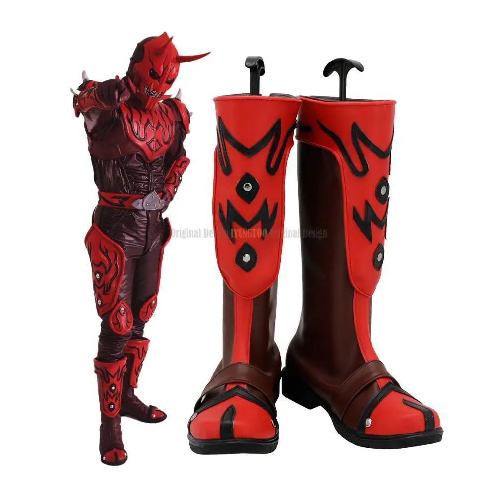 Masked Rider Hibiki Cosplay Boots Leather Red Shoes Custom Made Any Size for Halloween Party Cosplay