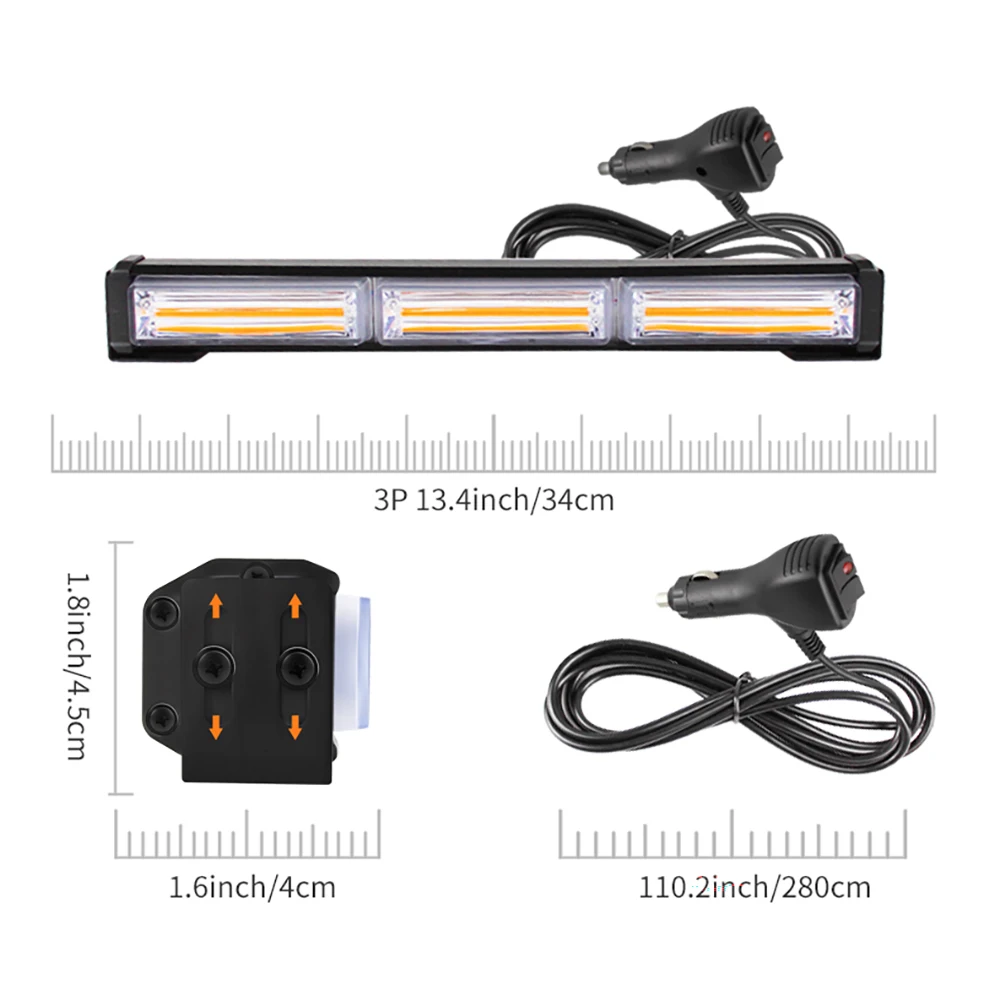 New 3in1 Traffic Emergency Flashing COB Light Bars Strobe Light Bar Vehicle Warning LED Waterproof Flashlight for Trucks Boat