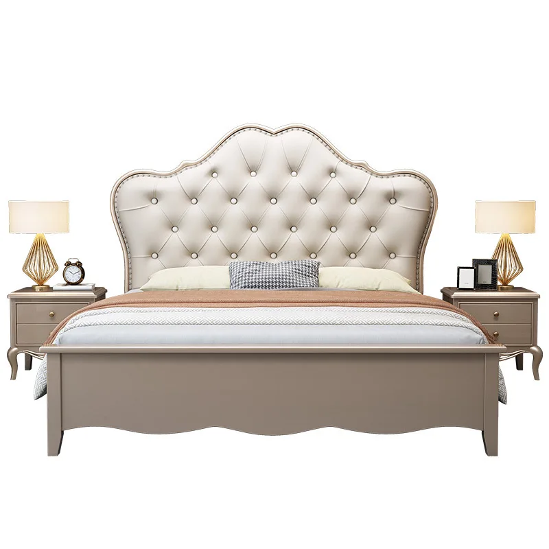 

Solid wood bed light luxury modern simple girl princess master bedroom double high end pull up