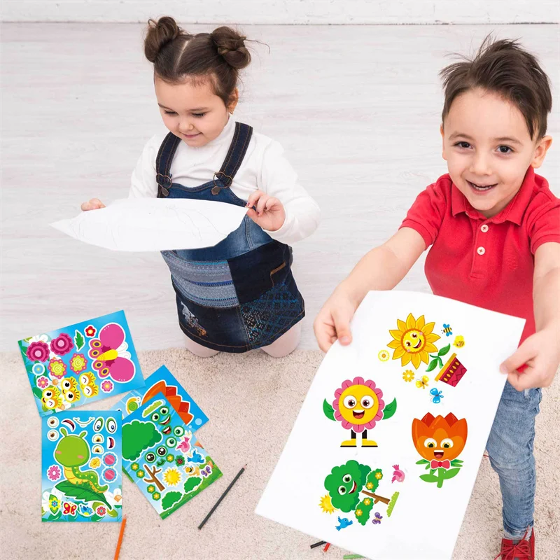 Kids Puzzle Stickers Make-a-face DIY Sun Flower Tree Bug Snails Butterfly Sticker School Classroom Children Early Education Toys