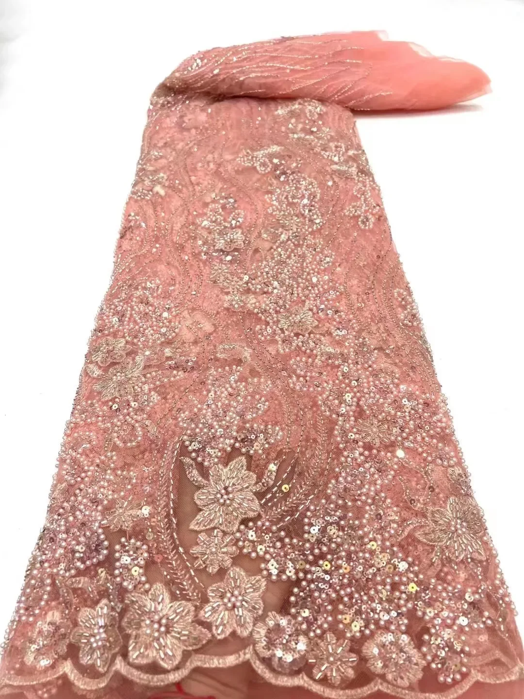 

Nigerian Lace Fabric With Sequins For Wedding 2022 High Quality Embroidery Tulle Lace French Net Lace African Lace Fabric 5yards