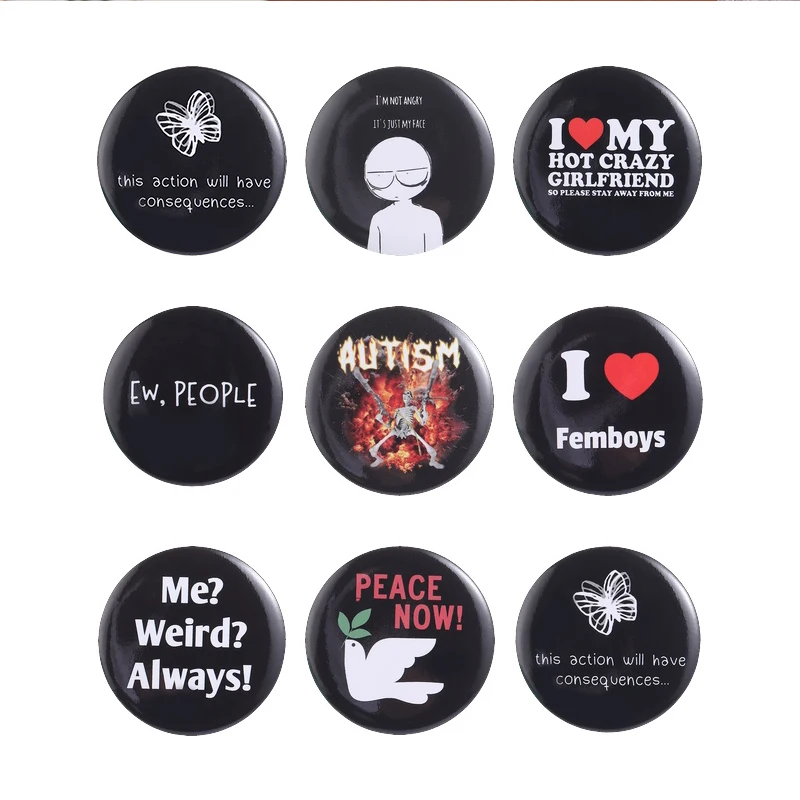 

Peace Now Punk Tinplate Soft Button Pin AUTISM Skull I'm Not Angry It's Just My Face Brooch Lapel Badge Jewelry Gift for Friend