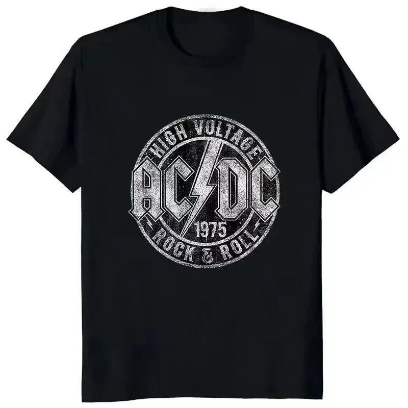 

AC High Voltage 1975 DC Black Women's T-shirt Summer Short-sleeve Cool Streetwear T-shirt Korean Street Hip-hop T-shirt