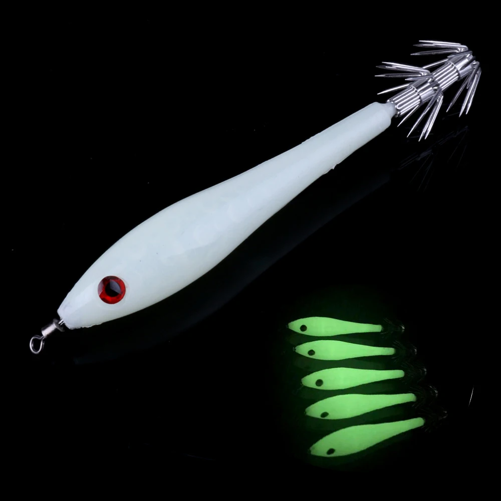 Leuchtender Egi-Tintenfischhaken, doppellagiger Regenschirmhaken, nachtleuchtender harter Köder, künstlicher Köder für Salzwasser-Meeresangeln, 8 cm