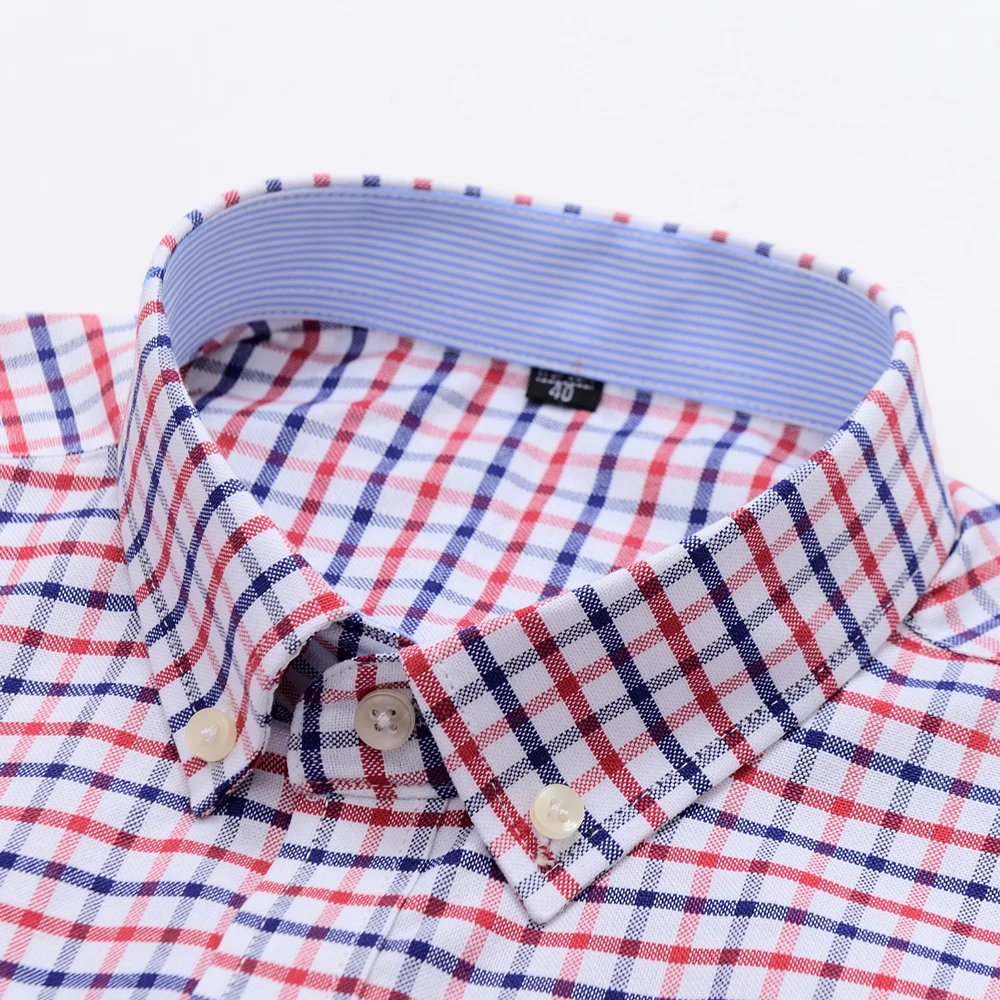 Men's Plaid Regular-Fit Long-Sleeve Pocket Oxford Cotton Shirt Buttoned Collar Comfortable Versatile Casual Checkered Shirts