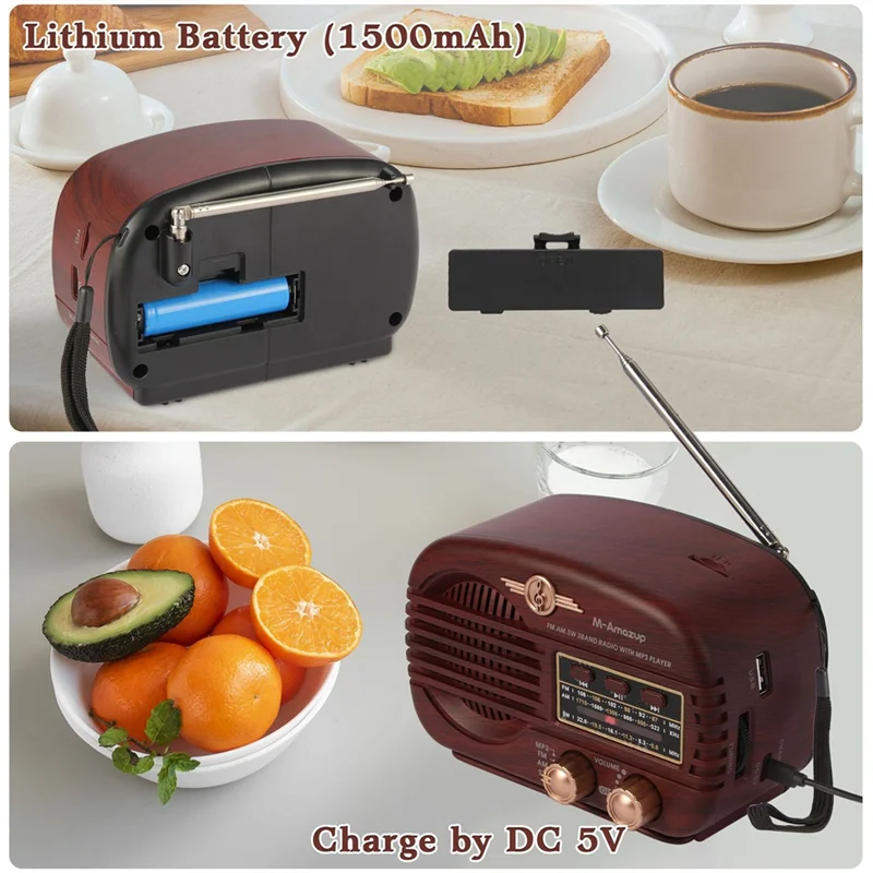 【EN stock】Transistor AM FM Bluetooth Radio Retro Portátil con pilas USB Reproductor de música Marrón