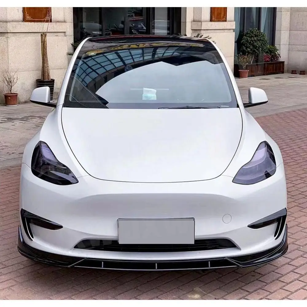 

JCHEY передний бампер из углеродного волокна ABS, спойлер для подбородка для Tesla Model Y 2021 + 3 шт./компл., передний бампер автомобиля