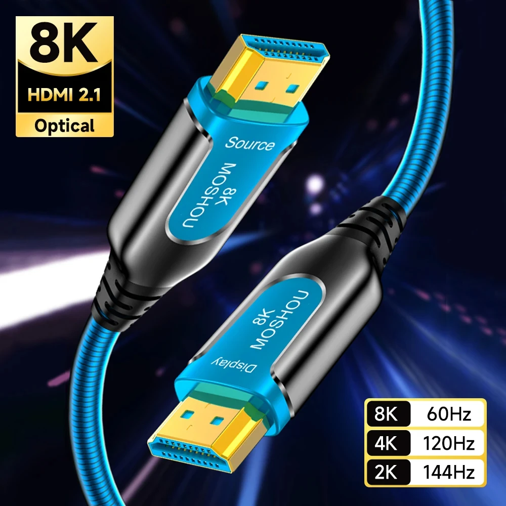 MOSHOU 8K HDMI волоконно-оптический кабель 48 Гбит/с Ультра высокоскоростной HDMI 2,1 кабель CL3 Номинальный 8K60Hz 4K120Hz динамический HDR HDCP2.2 & 2,3 eARC