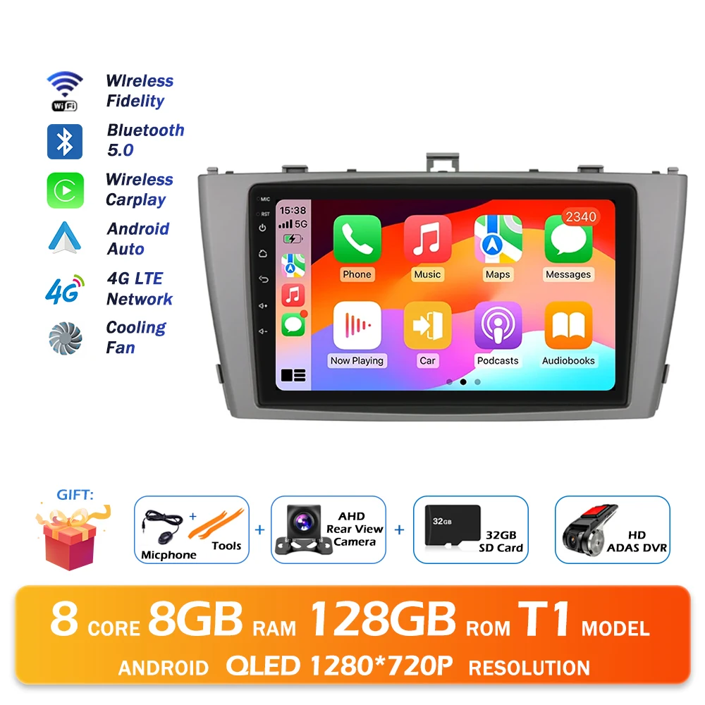 Android 16 QLED 2000*1200 P Voor Toyota Avensis T27 2008-2015 GPS Navigatie Multimedia Speler Auto draadloze CarPlay WIFI 4G