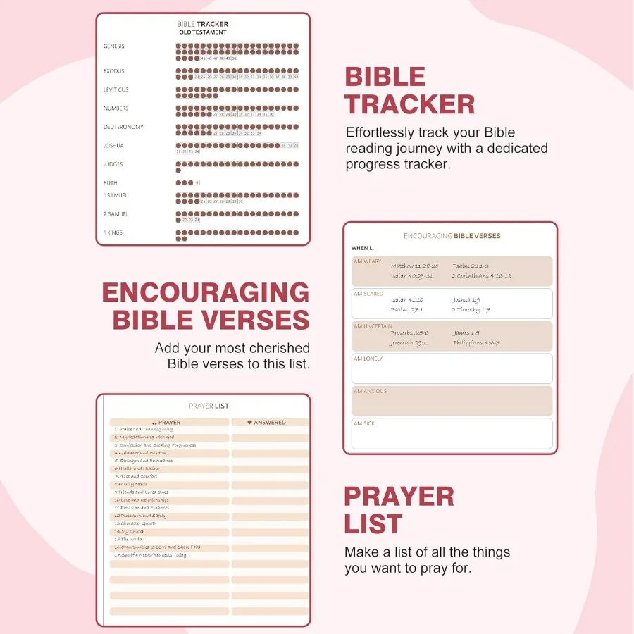 성경 공부 저널 세트 기독교 성경 공부 키트 (가이드형 A5 저널, 펜 11개, 스티커 메모 및 스티커, 묵상, 신앙 기반 선물 포함)