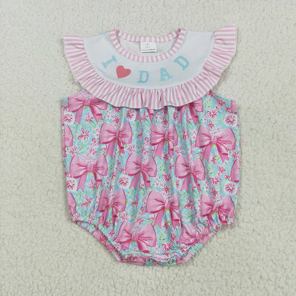 

Baby Girls Pink Bow Floral Romper 'I Love Dad' Embroidery Ruffle Design Comfortable Cotton Baby Outfit for Special Occasions