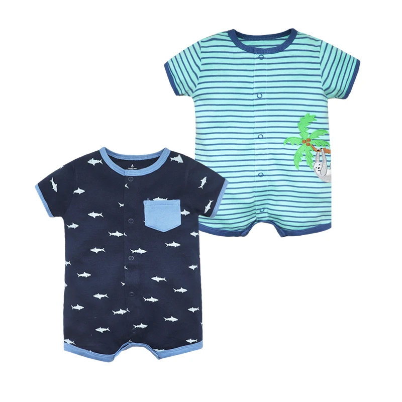 Summer Baby Rompers 100% Cotton 2PCS/lot Newborn Baby Boys Girls Clothes Short Sleeves Cartoon Jumpsuits Infant Bebe Clothes