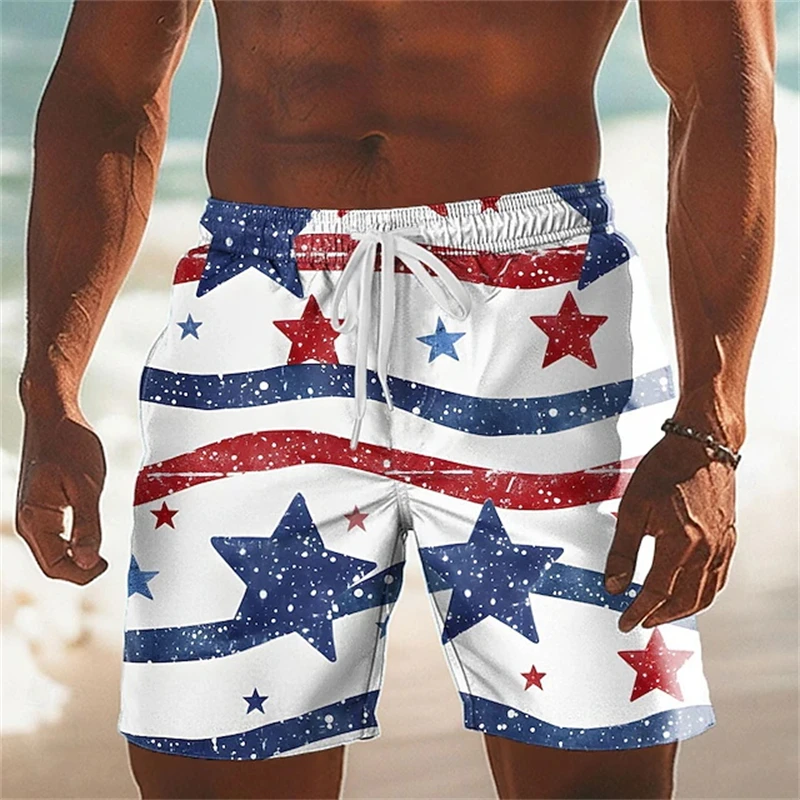 

3D Print USA Flag Beach Shorts Quick Dry Mens Swim Trunks 3D Print Casual Trendy For July 4th And Patriotic Summer Wear Outdoor