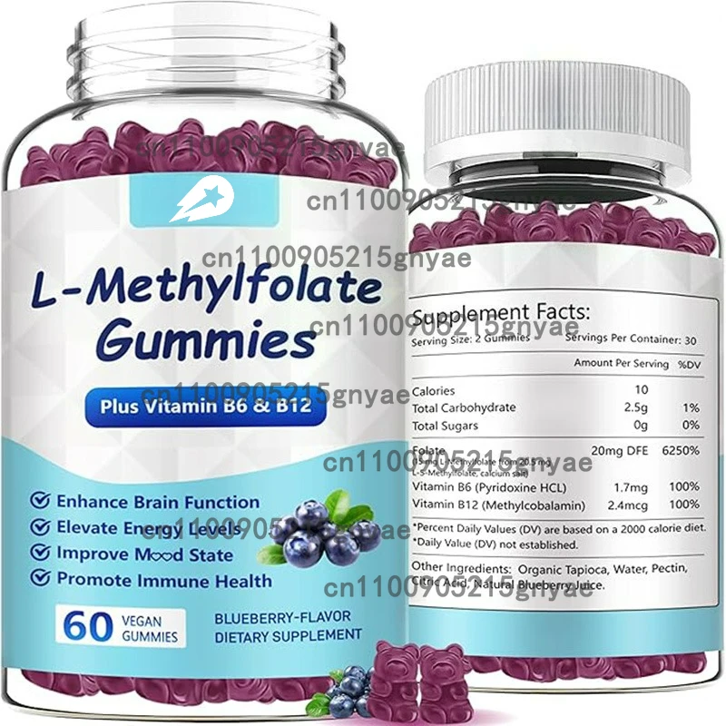 

L-Methylfolate Gummies Containing Methyl B12, Folate Supplements Promote Mood, Brain Health, and Immune Support