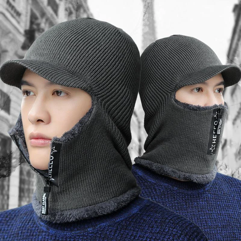 New Men Winter Warm Wool Hat Outdoor Ear Protection Hats Warm Thick Bicycle Knitted Capd Scarf Windproof Visors Cap tide gorras