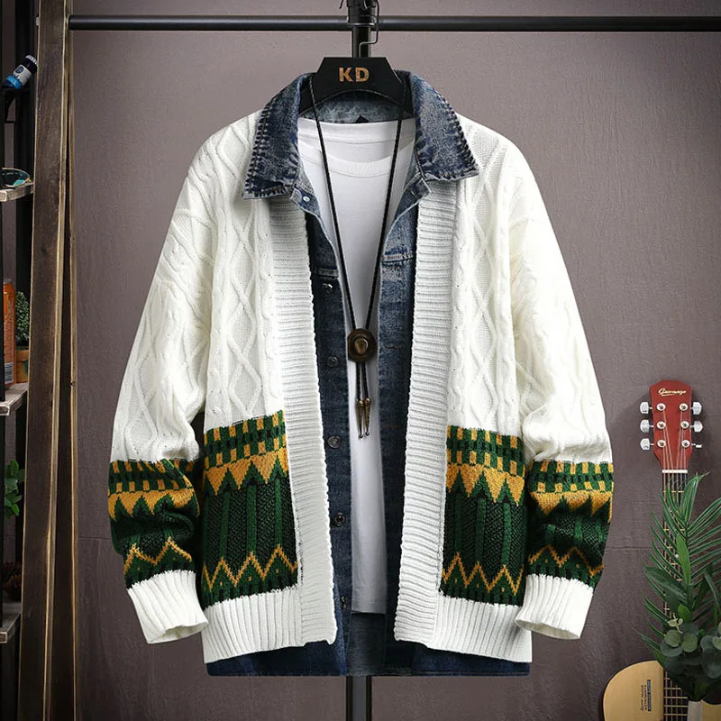 Prowow Cross border foreign trade popular men's fashion lapel sweater men's cardigan jacket men's casual jacket top