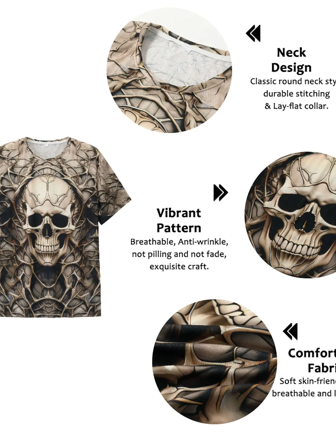 Vintage T Shirt For Men Horror Undead Spider Skull Pattern 3D Printed Short Sleeve Oversized T-shirt Fashion Men\'s Clothing