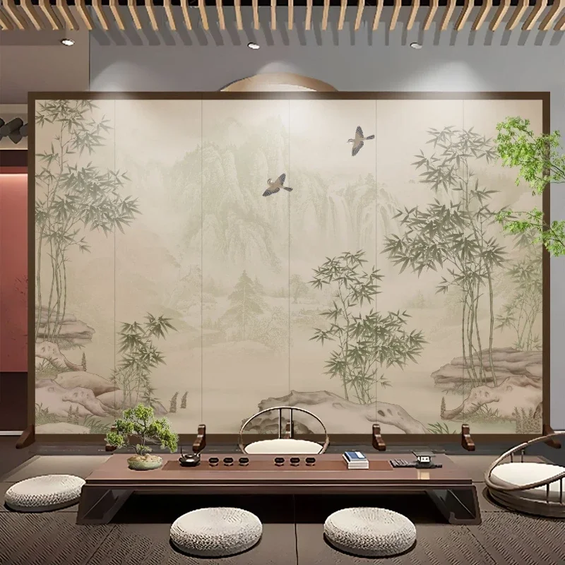 

New Chinese screen partition office hotel home landscape painting folding mobile background wall