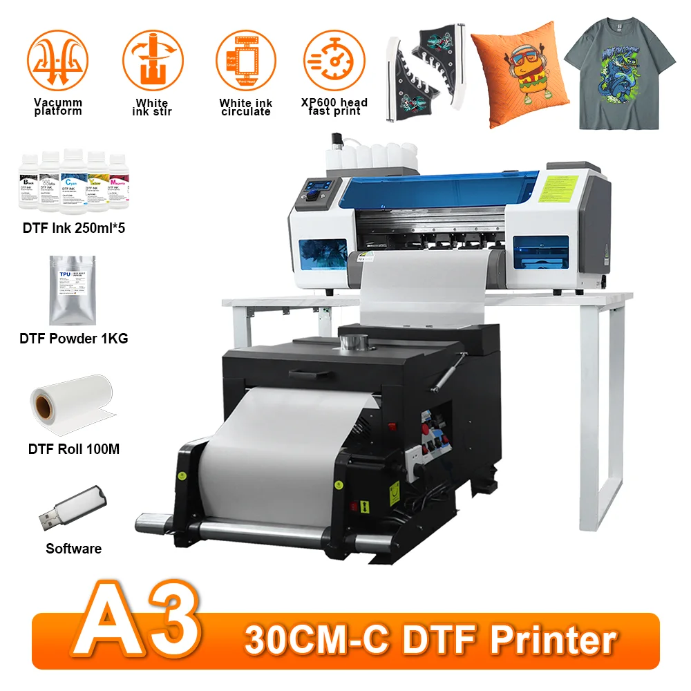 A3 DTF Printer XP600 head DTF Direct to Film Transfer Printer 33CM XP600 DTF T-shirt Printing Machine A3 Plus DTF Printer Bundle