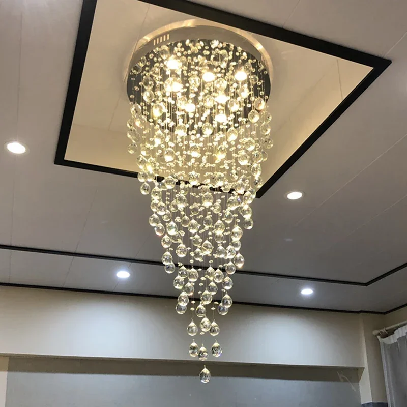 Modern Long Crystal Chandelier Lamp for Living Room Staircase Lobby - Large Indoor Lighting Luxury Home Decor Creative Lustre