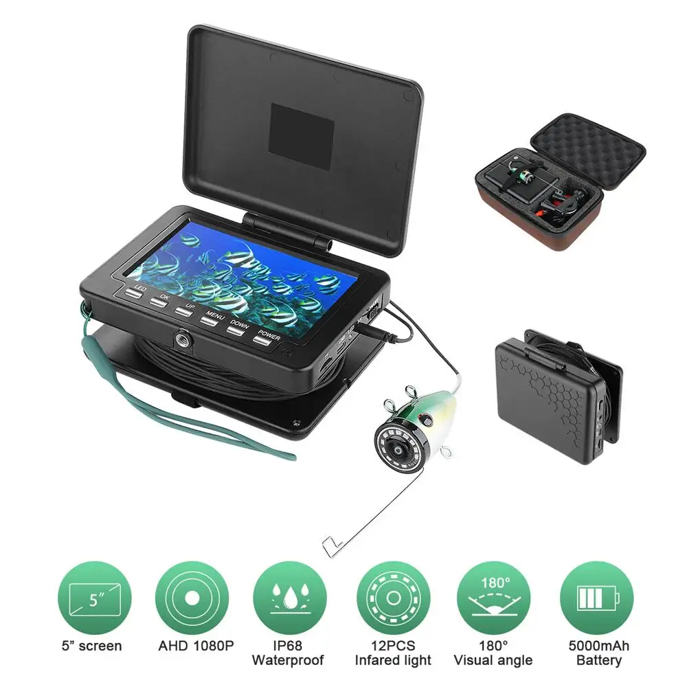 5 بوصة 30 متر صياد السمك تحت الماء كاميرا الصيد AHD 1280*720 شاشة 12 قطعة مصباح الأشعة تحت الحمراء 1080P كاميرا لصيد الأسماك 16 جيجابايت إعادة الترميز #2