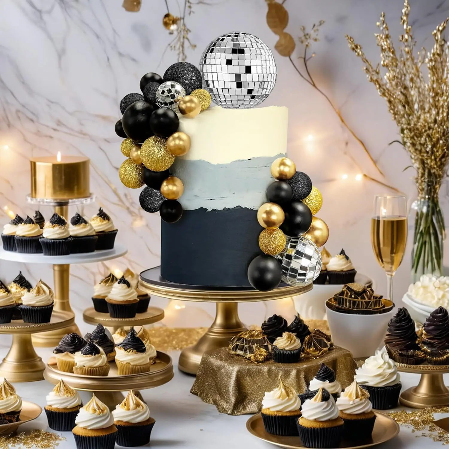 31 Stück lila Discokugeln Kuchendekorationen Perle Glitzer Silber Kugeln Kuchendeckel für Hochzeit Geburtstag Babyparty Cupcake Dekor – Detail 32
