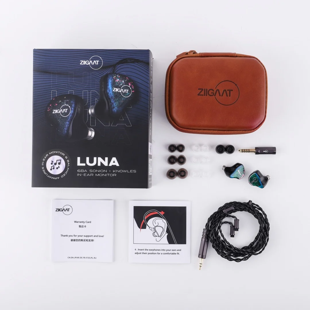 Linsoul ZiiGaat Luna 6BA Studio IEM مراقب سماعة Hifi عالية الجودة مصنوعة يدويًا مع كابل قابل للتبديل ثنائي الدبوس لعشاق الصوت