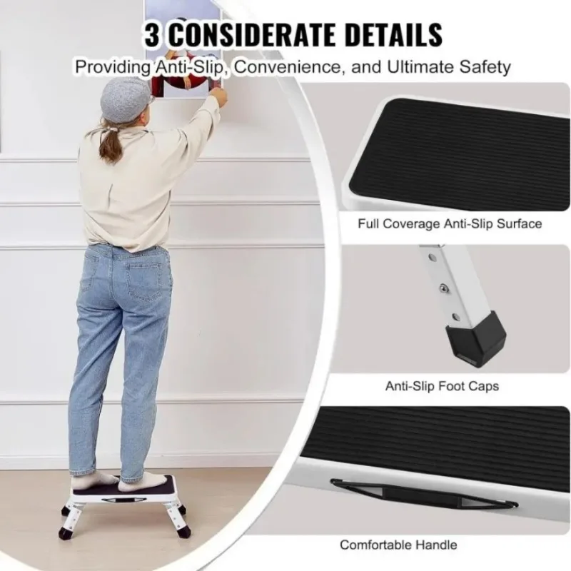 

【3-Step Foldable Stool】150kg Heavy Duty Anti-Slip Step Stool, Adjustable Ladder Stool for Kitchen/RV/Office Furniture