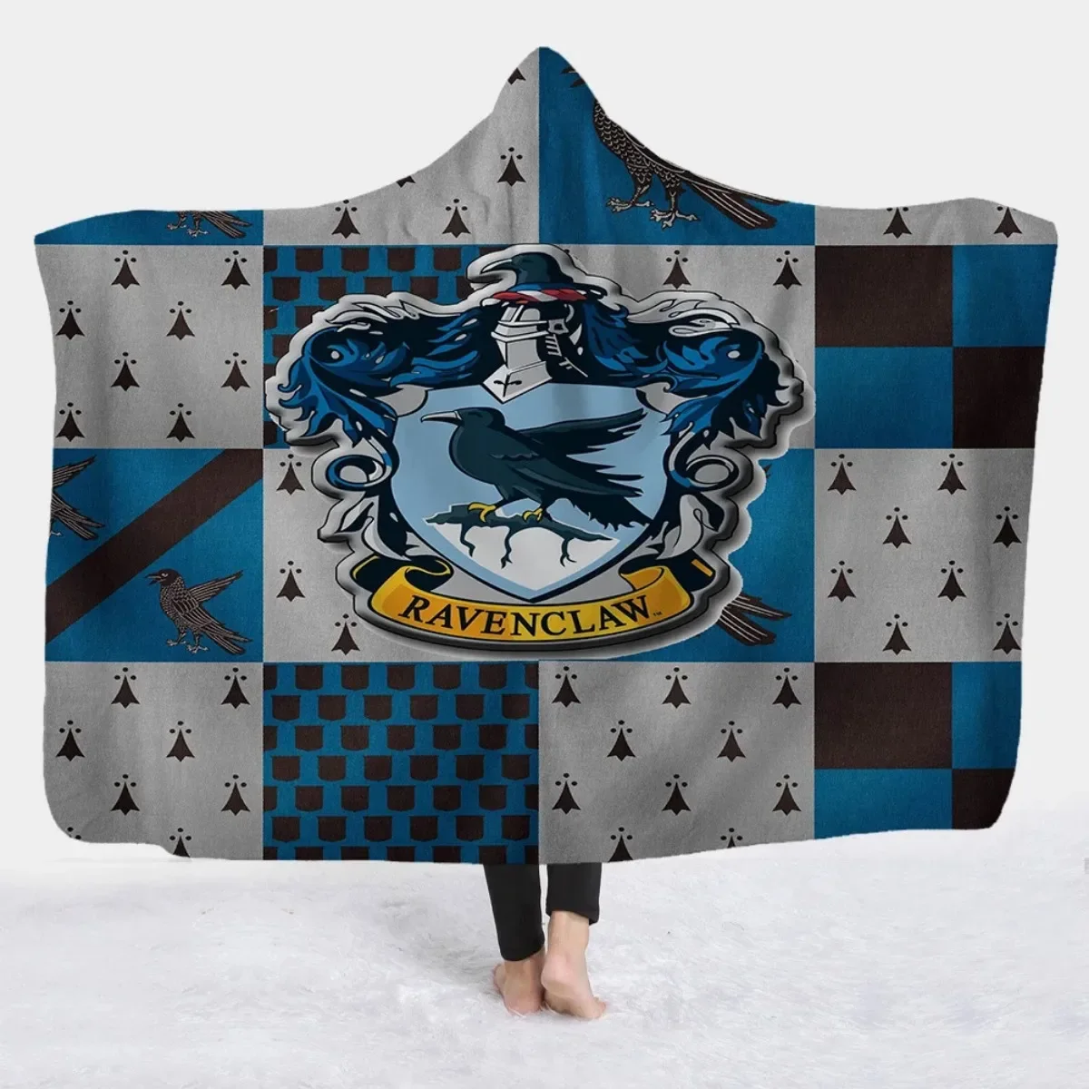 Magic Wizard Hogwartes House 3D Printed Plush Hooded Blanket Picnic Wearable Fleece Throw Warm Gift for Kids Adults