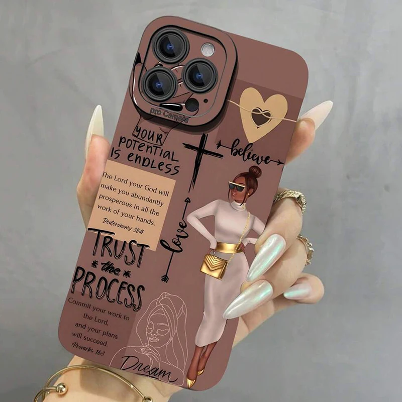 Fashionable Girl Illustration Phone Case For iPhone 16 15 14 13 12 11 16E X XR XS SE2 8 7 Plus Pro Max Mini Silicone Back Cover