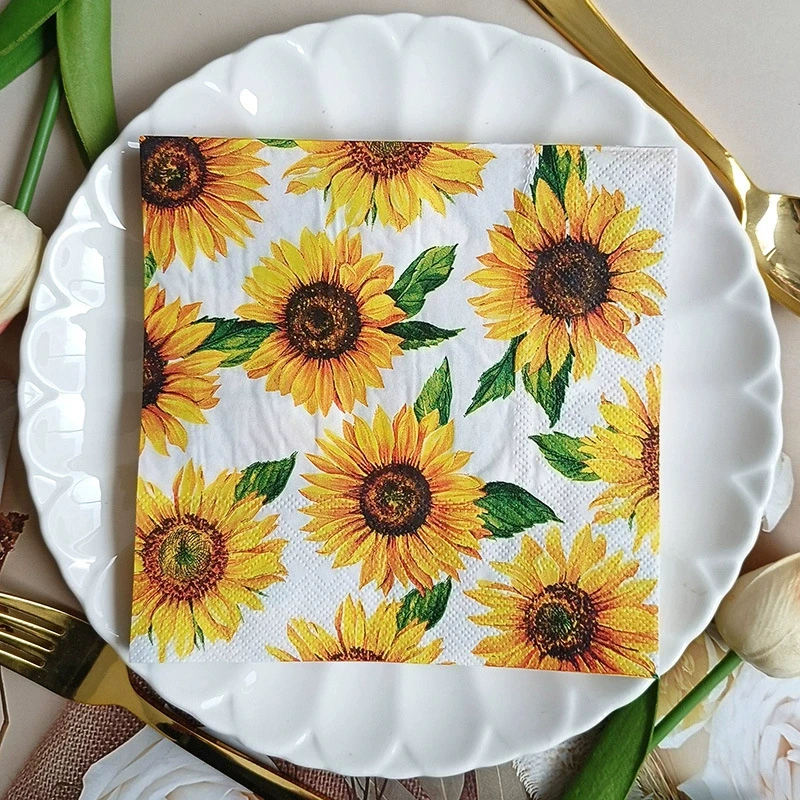 20/60Pcs Sun Flower Paper Napkins, 2-Layer Disposable Napkins for Party Hotel Dinner Table DIY Decor