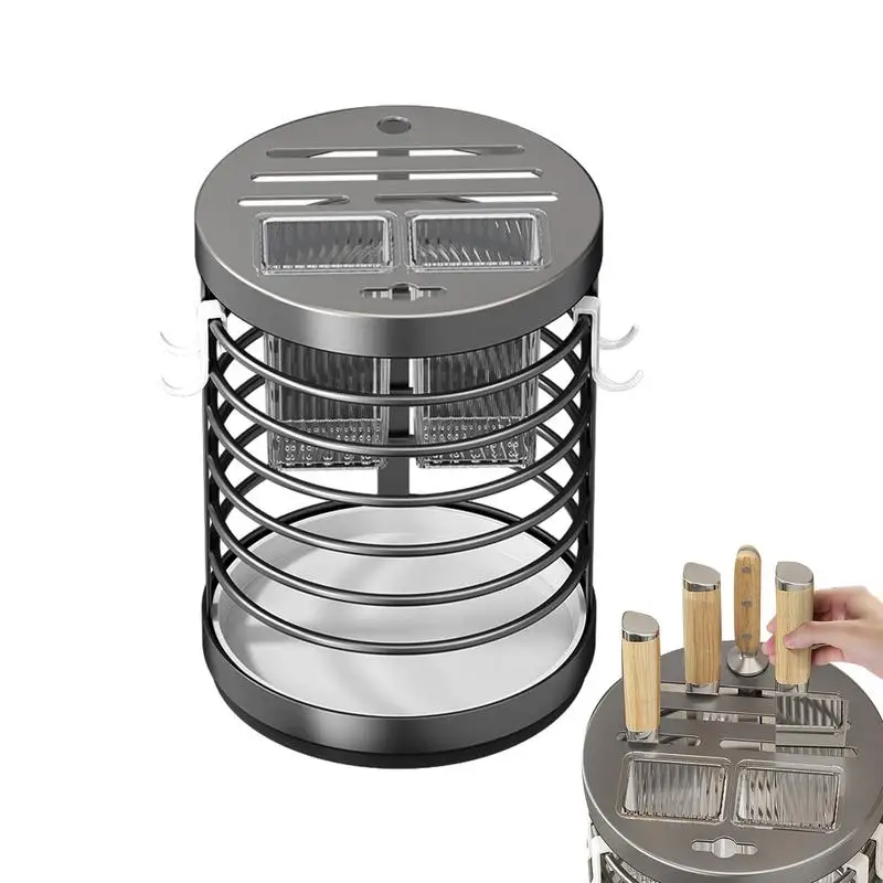 Chopstick Holder With Drainage Cylinder Holder Utensil Drainage Storage Rack Rotatable Kitchen Organizer Detachable Drip Tray