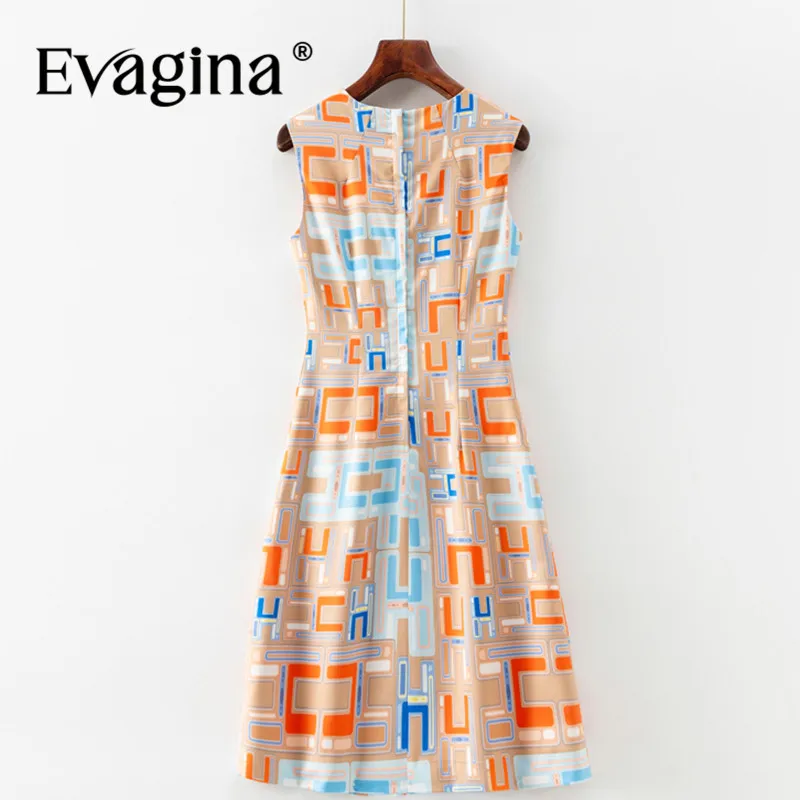 Evagina Fashion Design Summer Women's Pencil Dress Sleeveless Letter Printed Office Work Short Dresses