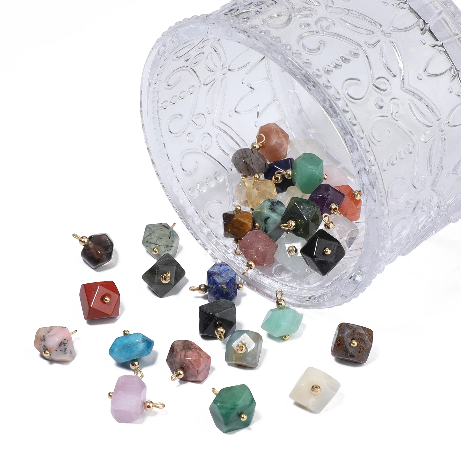 5PCS Natural Stone Polygon Semi-precious Pendant Charms