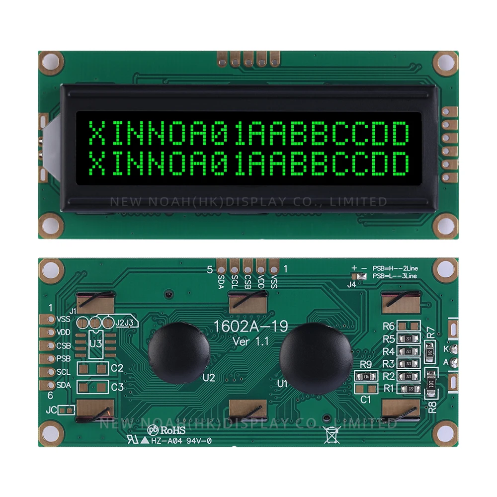 BTN black film Green 1602A-19 LCD Module 2*16 LCD 16*2 1602 16X2 Controller AIP31068 Double Row Interface Module