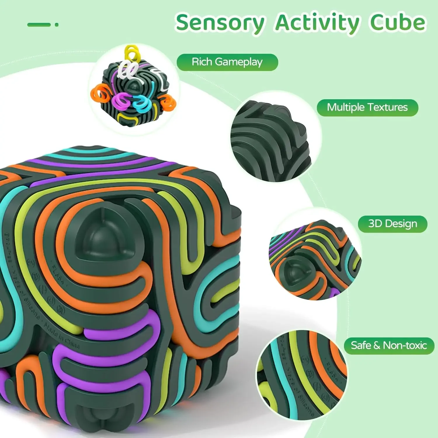 Jouets sensoriels Fidget pour enfants et adultes, Cube d'activité en Silicone avec 15 cordes colorées, jouets anti-Stress de voyage, cadeau de noël