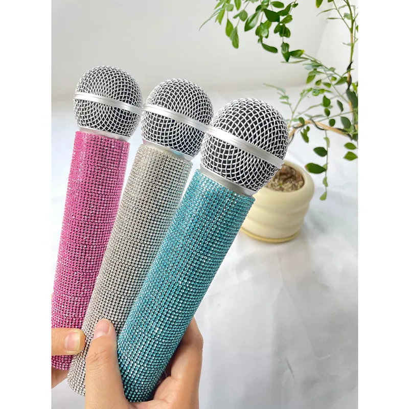 Factory Artificial Plastic Prop Mic Podcast Fake Microphone with diamond kids Toy mic for Training show video cosplay