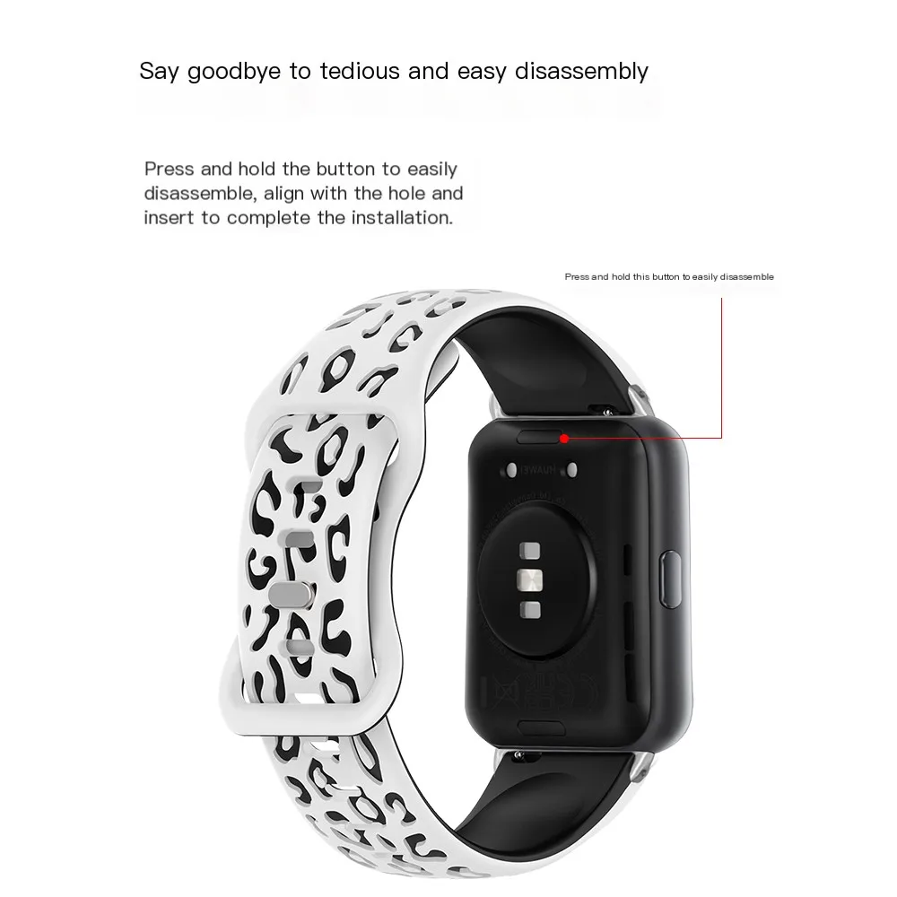 Cinturino ad anello con stampa leopardata per Huawei Watch Fit 1 Fit 2 Bracciale sportivo impermeabile in morbido silicone a sgancio rapido per uomo donna