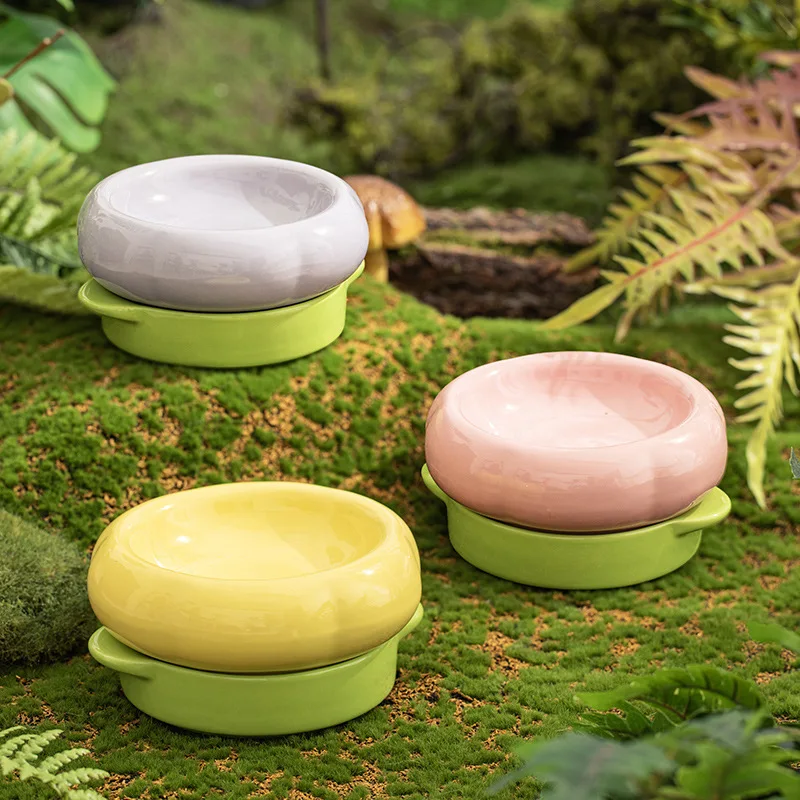 

Креативные керамические миски для питьевой воды, защита шеи от переворачивания, плоский рот, двухслойная миска для кошек, принадлежности, 1 шт.