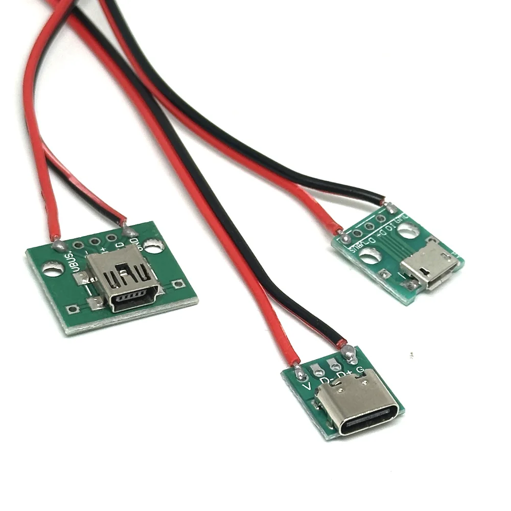 1/10PC Micro Type-c Mini T port PCB with cabel Converter Adapter USB to DIP 5V Breakout Board charging cable soldering connector