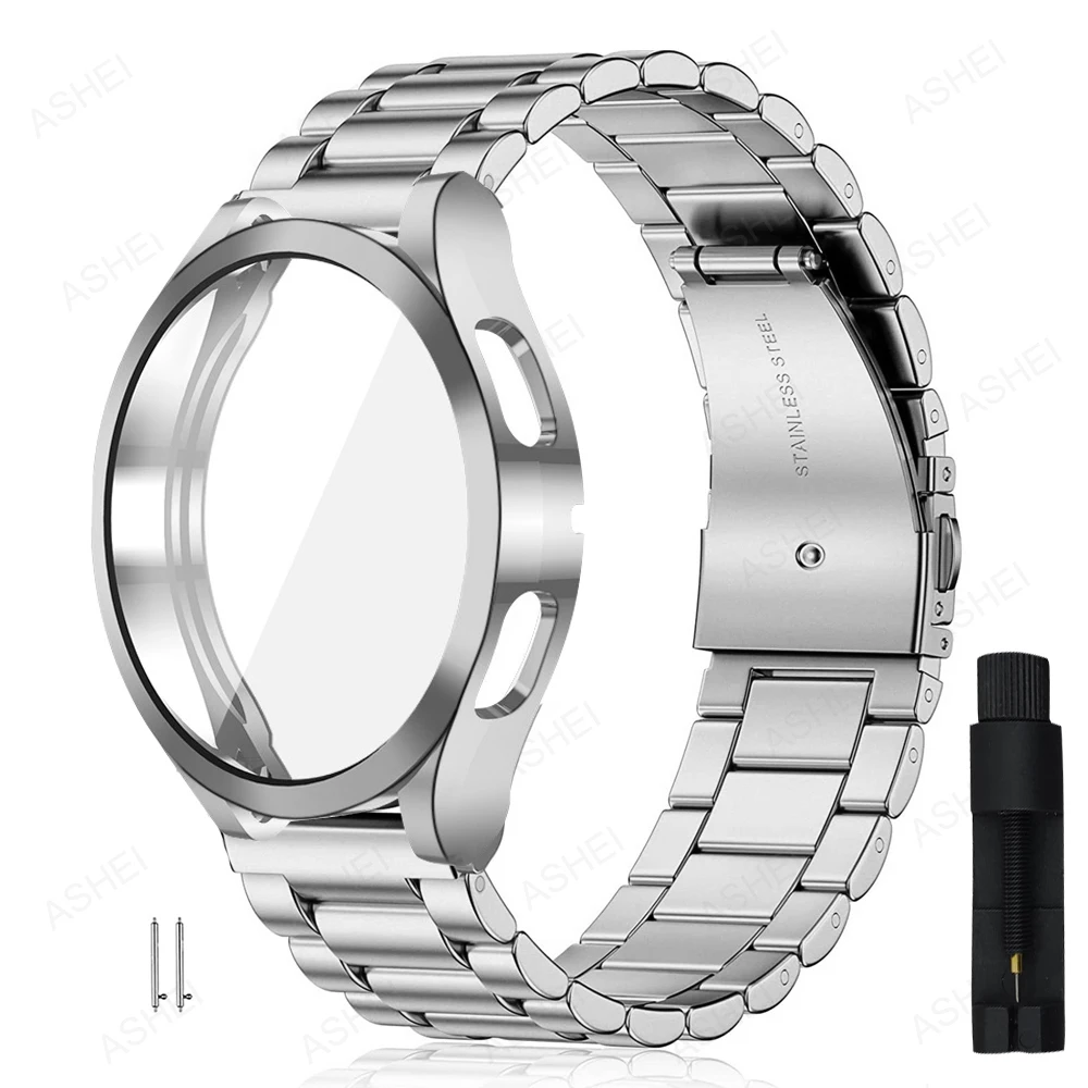 For samsung galaxy watch 6 40mm 44mm 6 classic 47mm 43mm band + case Stainless steel strap soft TPU case peotector cover bumper