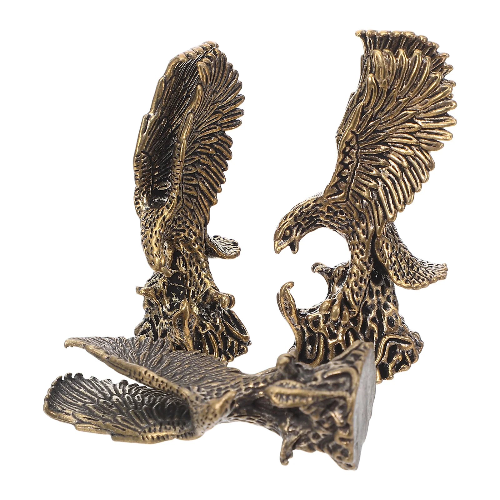 

3Pcs Brass Eagle Statues Intricate Detail Miniature Metal Bird Figurines Desktop Decor for Bookshelf Tea Table