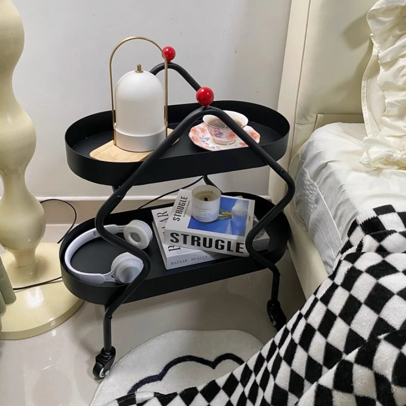 Modern Side Tables Movable Couch Table with Artistic Design Stylish End Table with Storage Versatile Snack Cart for Living Room