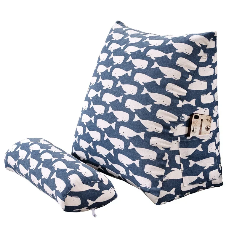 2025 new cotton and linen printed triangular cushion cylindrical pillow core triangular backrest triangular throw pillow medium