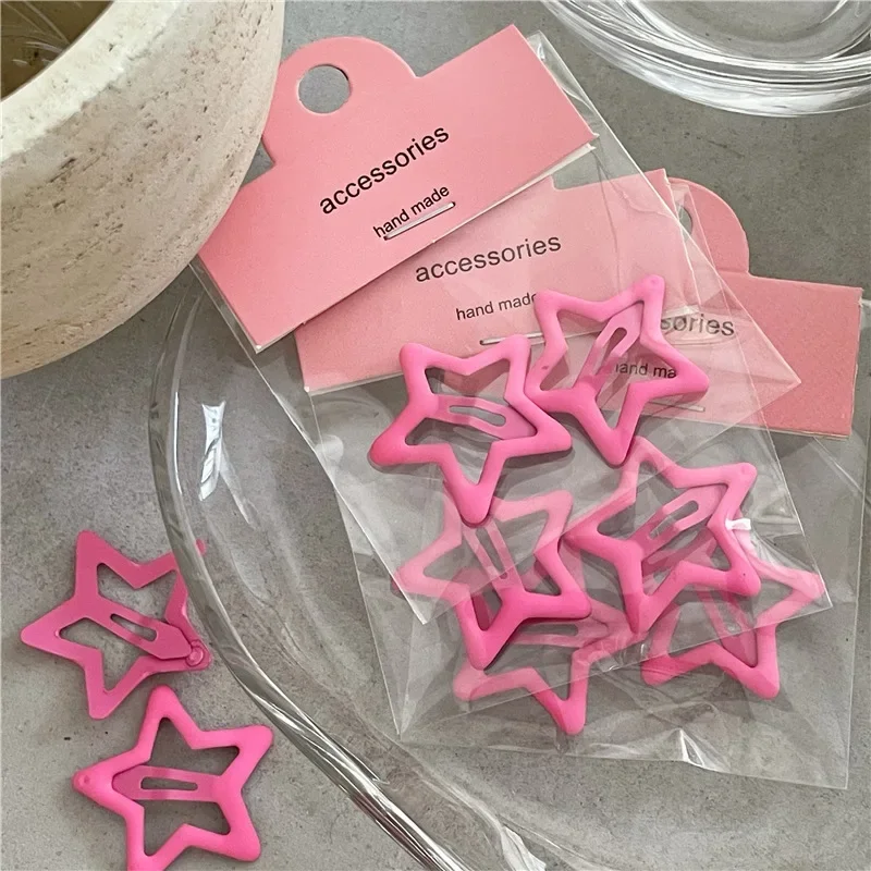 Y2k Pink Pentagram Star Pendant Hair Clip Women Sweet Cool Cute 90s Aesthetics Bobby Pin Harajuku Vintage Trend Hair Accessories